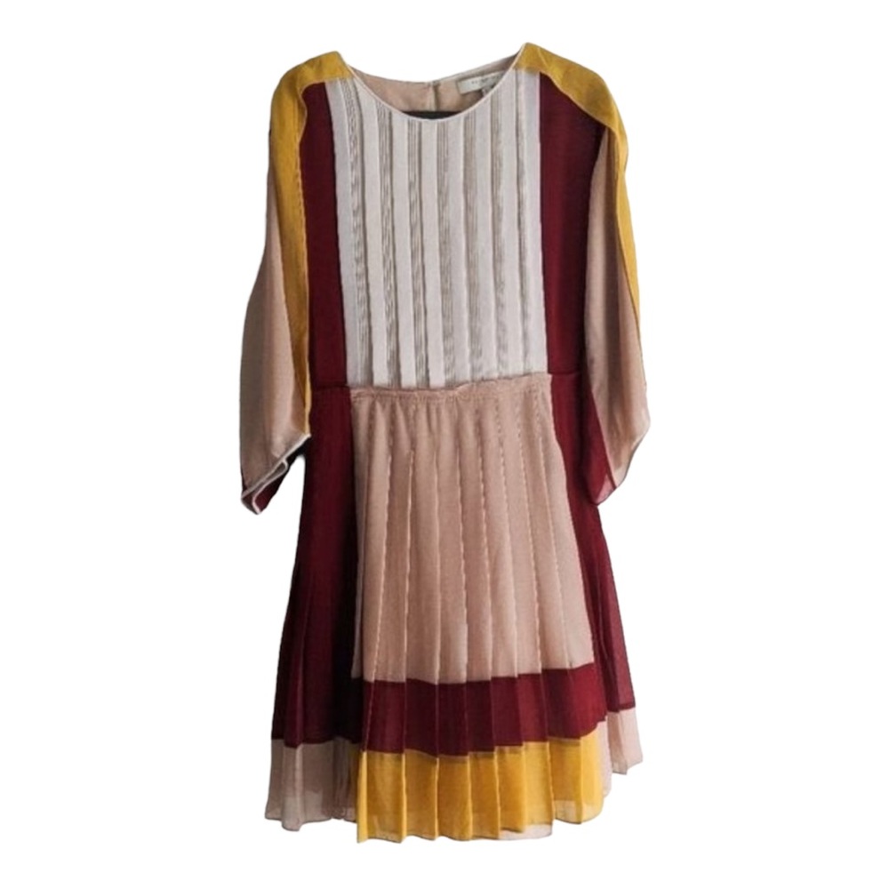 BCBGMaxAzria Runway Gwenna Color Block Open Sleeve Sheer Midi Dress Size XXS